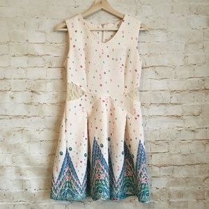 Azaka Sheer Sides Fit & Flare Dress NWT
